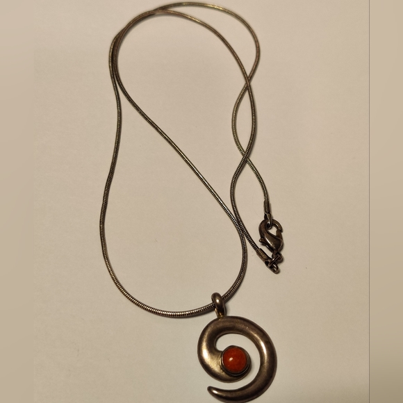 Leonard Maloney Navajo Modernist Sterling LM Pendant w/Coral - Picture 13 of 16